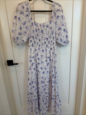 LoveShackFancy x Target White Dress with Blue and Lavender Floral Print